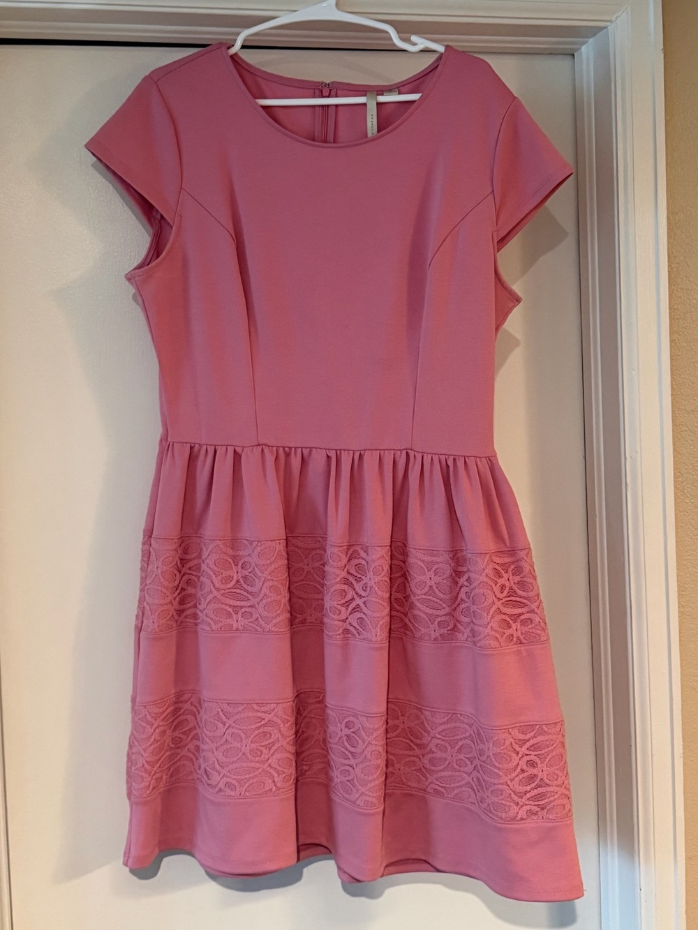 LC Lauren Conrad Rose Pink Lace-Panel Fit & Flare Dress